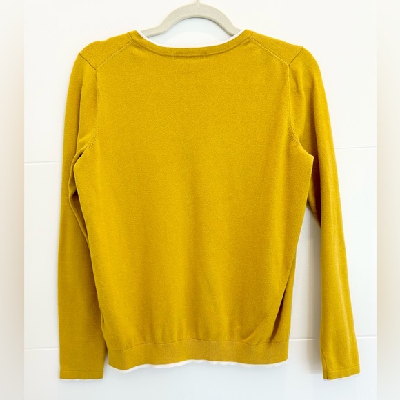 Boden Yellow with White Trim Cotton Blend V-Neck Long Sleeve Sweater Size Small - Picture 7 of 11